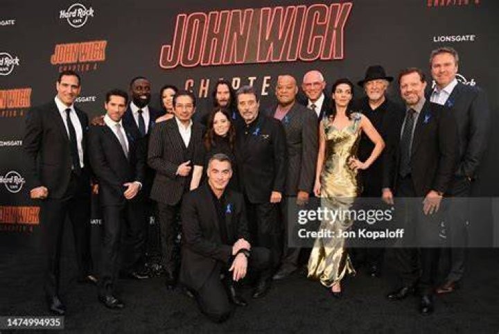 Marko Zaror, Scott Adkins, Shamier Anderson, Rina Sawayama, Hiroyuki Sanada, Keanu Reeves, Executive producer, Erica Lee, Producer, Chad Stahelski, Director/Producer, Ian McShane, Laurence Fishburne, Joe Drake, Natalia Tena, Clancy Brown, David Leitch, Executive Producer, and Basil Iwanyk, Producer Lionsgate's 'John Wick: Chapter 4' film premiere, Los Angeles, California, USA - 20 Mar 2023