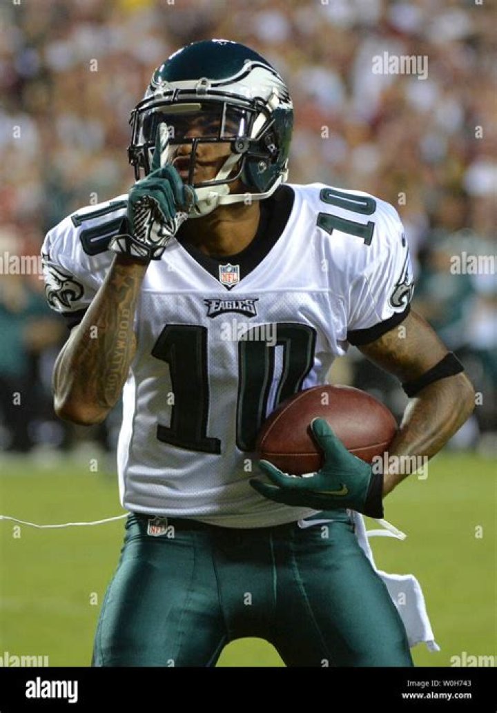 Philadelphia Eagles wide receiver DeSean Jackson (10) reacts prior to the the NFL football game against the Chicago Bears, in Philadelphia. The Eagles won 22-14 Bears Eagles Football, Philadelphia, USA - 03 Nov 2019